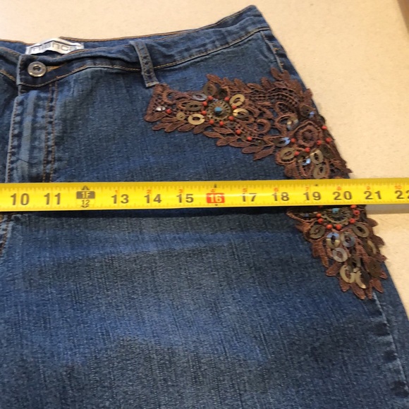 MISHCA HIGH WAISTED EMBELLISHED CROPPED DENIM JEANS BLUE BROWN PLUS SIZE 14 - Picture 12 of 13
